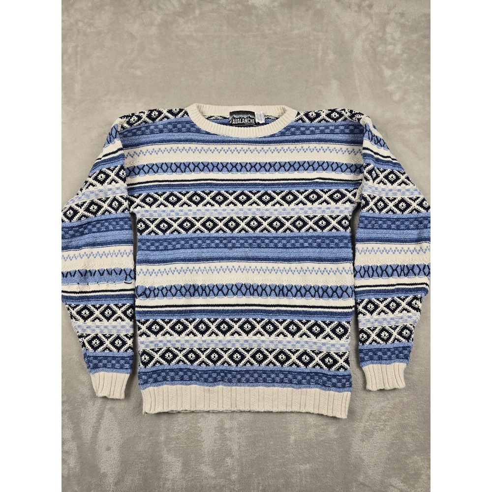 Vintage‎ Avalanche Sweater Youth XL Blue Fair Isle Knit Crewneck USA Made *Read